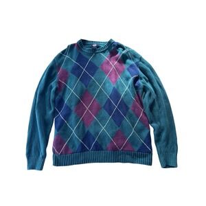 Vintage Dockers Argyle Crewneck Sweater XL Green Purple Blue